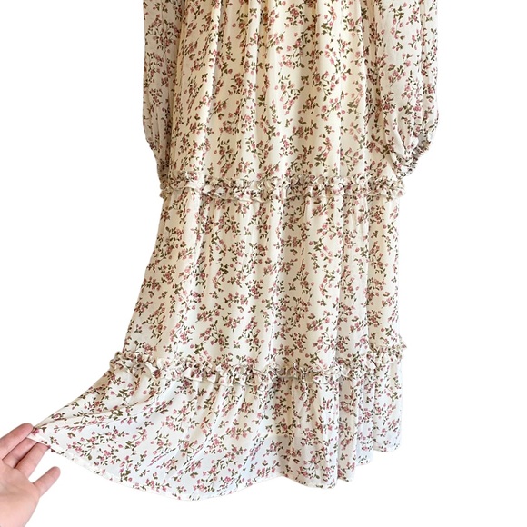 ⭐️ SOLD ⭐️ PETAL & PUP Edwina Shirred Long Sleeve Midi Dress Floral Cream Size 4 - Picture 8 of 13